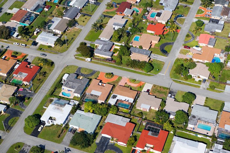 Aerial view of houses on florida east coast